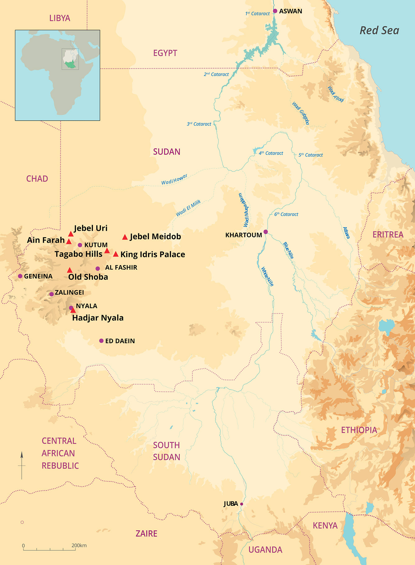 Map of Sudan showing Darfur